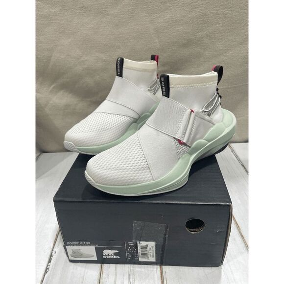 Sorel Women's Explorer Defy Mid Sneakers - Sea Salt 6 - Picture 2 of 7